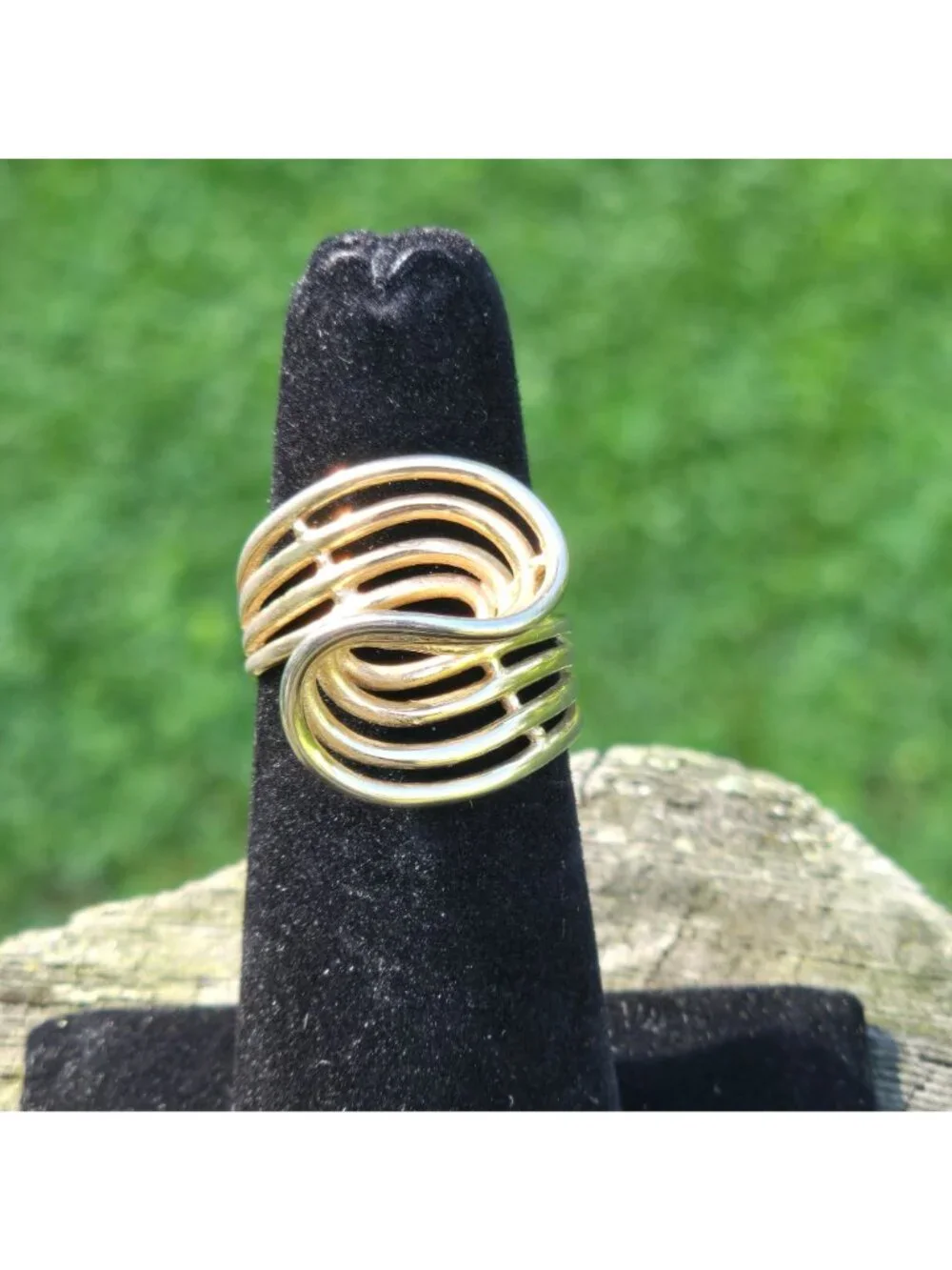Vintage Modernist ring Joseph Esposito 14KGE waved large statement Jewelry sz 7